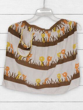 Vintage 70s Baby Chick Apron Brown Orange Yellow Retro Kitchen Cottagecore